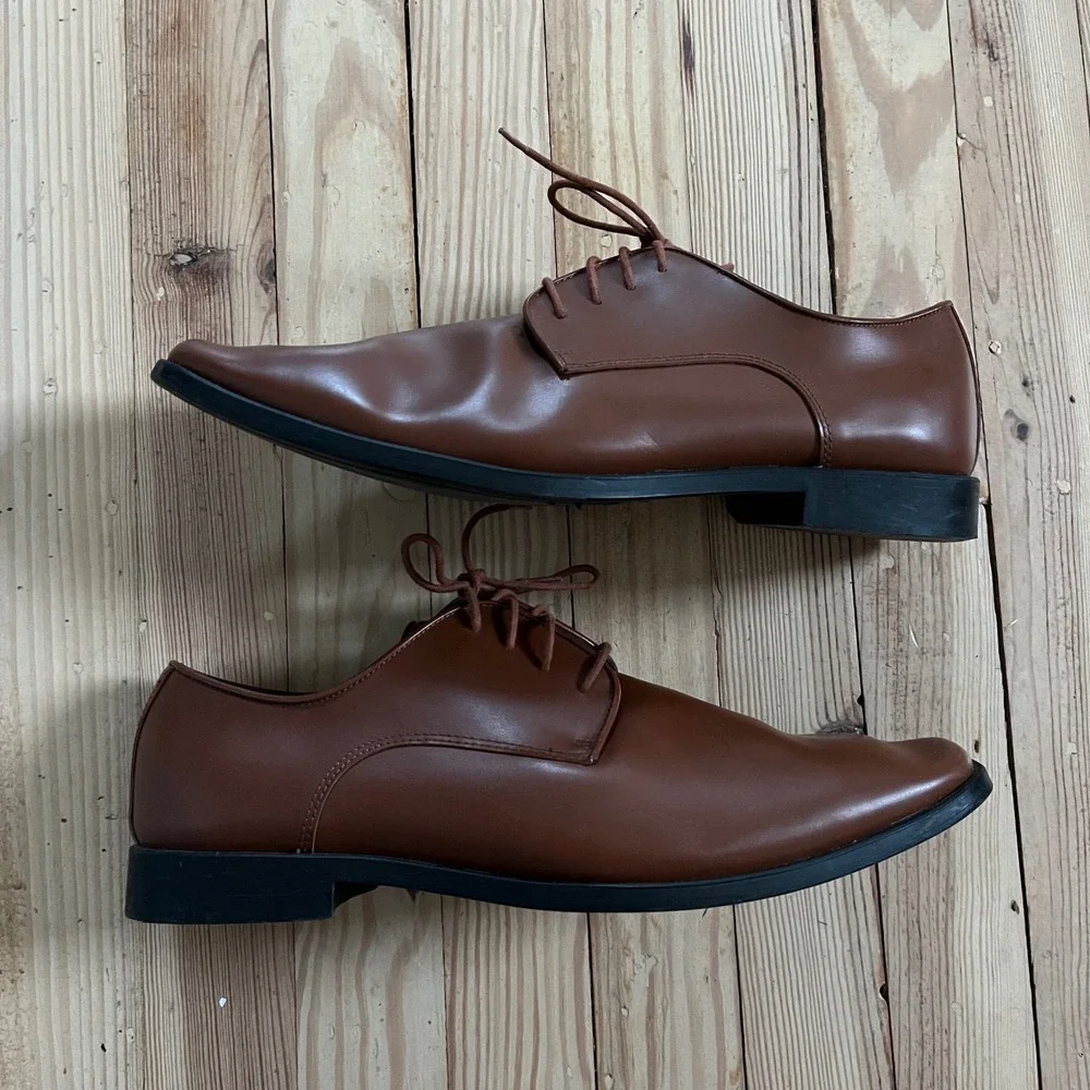 Joseph Abboud Men Cognac Brown Plain Toe Derby Dress Shoes Preppy Business Sz 13